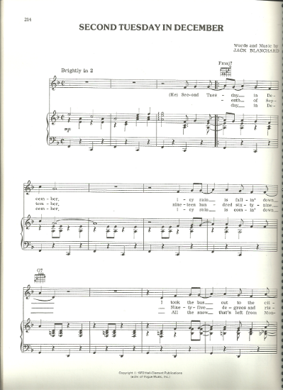 Picture of Second Tuesday in December, Jack Blanchard, recorded by Engelbert Humperdinck