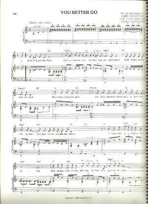 Picture of You Better Go, B. Weinstein/ L. Stallman/ T. Randazzo, recorded by both Derek Martin & Nancy Wilson, sheet music