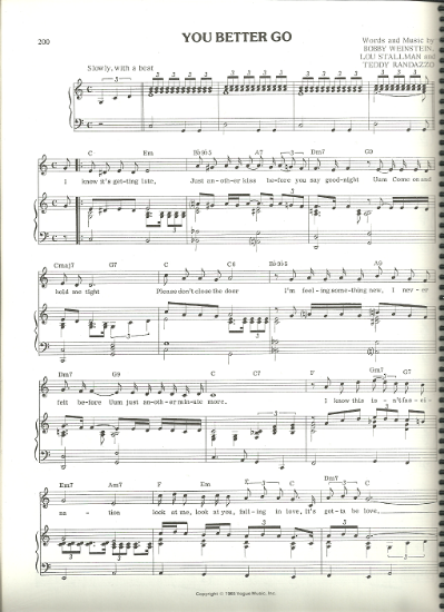 Picture of You Better Go, B. Weinstein/ L. Stallman/ T. Randazzo, recorded by both Derek Martin & Nancy Wilson, sheet music