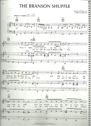 Picture of The Branson Shuffle, written & recorded by John Davidson, sheet music