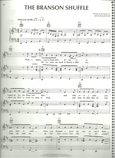 Picture of The Branson Shuffle, written & recorded by John Davidson, sheet music
