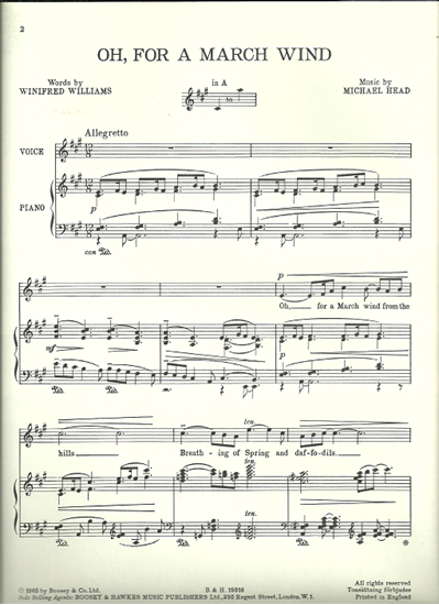 Picture of Oh for a March Wind, Michael Head, high voice solo