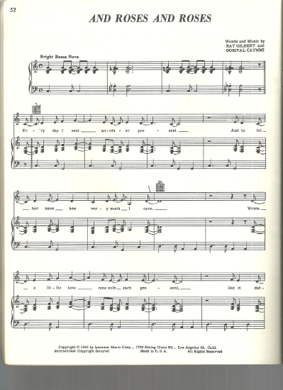 Picture of And Roses and Roses, Ray Gilbert & Dorival Caymmi, recorded by Andy Williams, sheet music