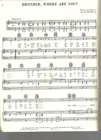 Picture of Brother Where are You, Oscar Brown Jr, recorded by Johnny Rivers, sheet music