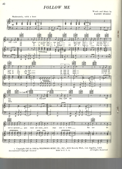 Picture of Follow Me, Randy Sparks, sheet music