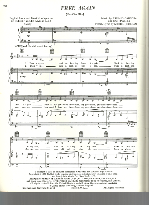 Picture of Free Again (Non c'est rien), Armand Canfora & Joss Baselli, recorded by Barbra Streisand, pdf copy