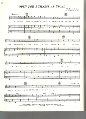 Picture of Open for Business as Usual, C. Carson Parks, recorded by Bobby Rydell, sheet music