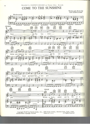 Picture of Come to the Sunshine, Van Dyke Parks, recorded by Harper's Bizarre