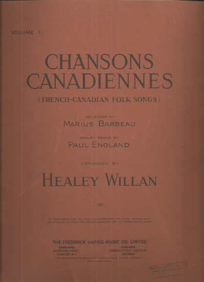 Picture of Chansons Canadiennes Vol. 1 (French-Canadian Folk Songs), Marius Barbeau & Healey Willan, sheet msusic songbook