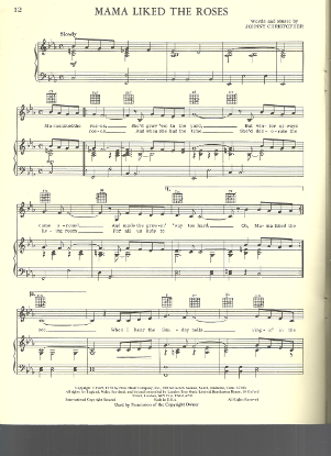 Picture of Mama Liked the Roses, Johnny Christopher, recorded by Elvis Presley, sheet music