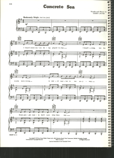 Picture of Concrete Sea, Terry Jacks, sheet music