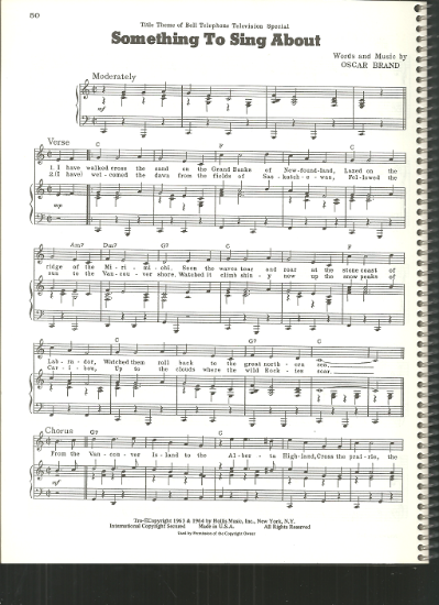 Picture of Something to Sing About, Oscar Brand, sheet music