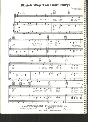 Picture of Which Way You Goin' Billy, Terry Jacks, recorded by The Poppy Family, sheet music