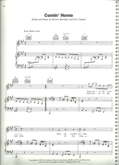 Picture of Comin' Home, Bonnie Sheridan & Eric Clapton, popularized by Delaney & Bonnie,  sheet music