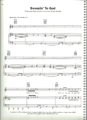 Picture of Swearin' to God, Bob Crewe & Denny Randell, recorded by Frankie Valli & The Four Seasons, sheet music