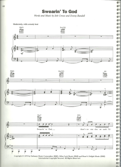Picture of Swearin' to God, Bob Crewe & Denny Randell, recorded by Frankie Valli & The Four Seasons, sheet music