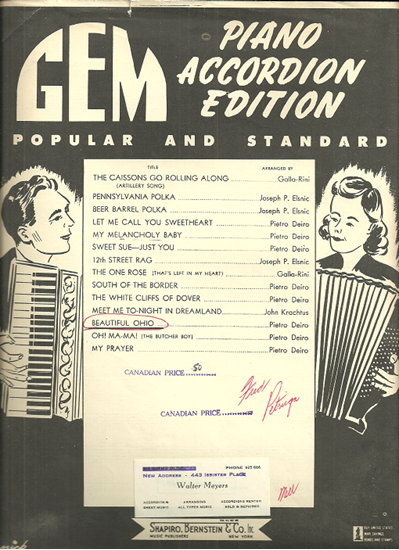 Picture of Beautiful Ohio, Ballard MacDonald & Mary Earl, arr. Pietro Deiro for accordion solo