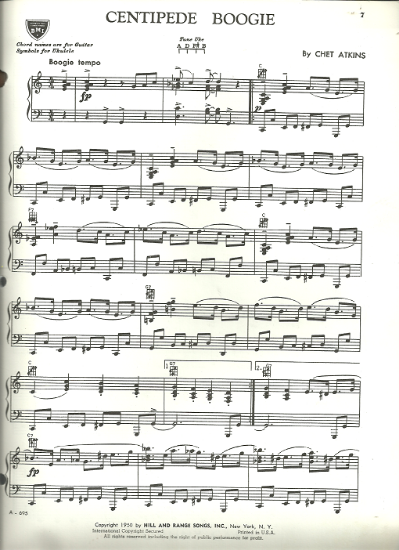 Picture of Centipede Boogie, written & recorded by Chet Atkins, piano/guitar solo, sheet music
