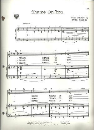 Picture of Shame on You, Spade Cooley, sheet music