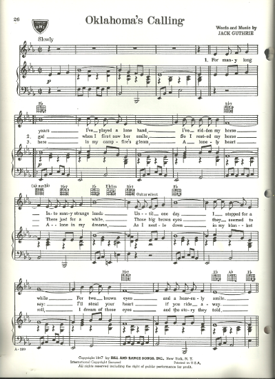 Picture of Oklahoma's Calling, Jack Guthrie, sheet music