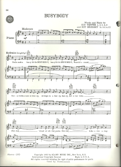 Picture of Busybody, Sid Tepper & Roy Brodsky, recorded by Pee Wee King, sheet music