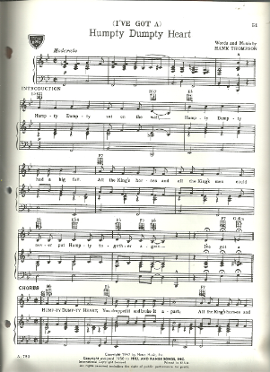 Picture of (I've Got a) Humpty Dumpty Heart, Hank Thompson, sheet music