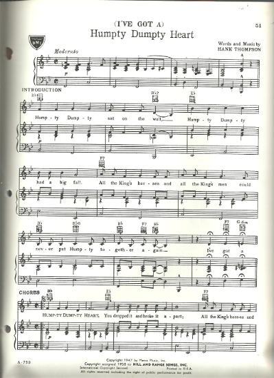 Picture of (I've Got a) Humpty Dumpty Heart, Hank Thompson, sheet music