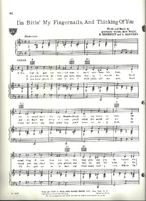 Picture of I'm Bitin' My Fingernails and Thinking of You, Ernest Tubb, sheet music