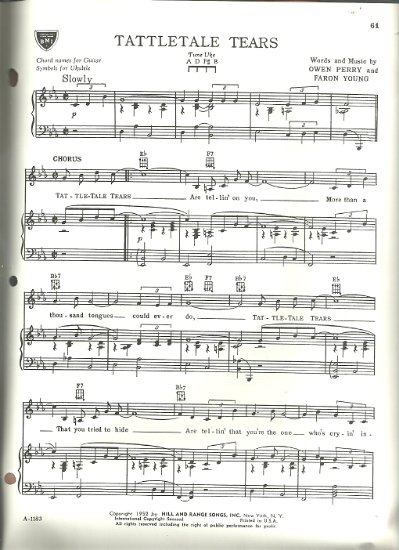 Picture of Tattletale Tears, Owen Perry & Faron Young, recorded by Faron Young, sheet music