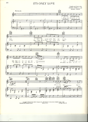 Picture of It's Only Love, Steve Tyrell & Mark James, recorded by B. J. Thomas, sheet music