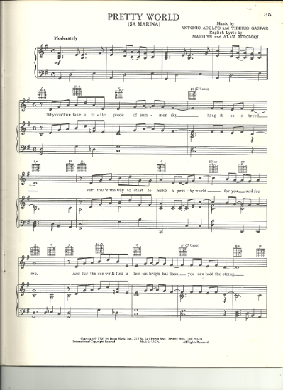 Picture of Pretty World (Sa Marina), Antonio Adolfo & Tiberio Gaspar, recorded by Sergio Mendes & Brazil '66, sheet music