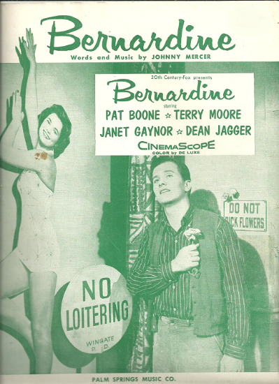 Picture of Bernardine, movie title song, Johnny Mercer, recorded by Pat Boone, sheet music
