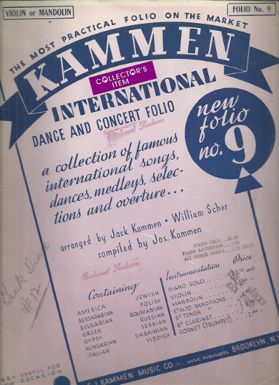 Picture of Kammen International Dance Folio No. 9, Klezmer, violin sheet music folio