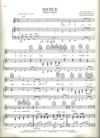 Picture of Dance (Disco Heat), Eric Robinson & Victor Orsborn, recorded by Sylvester, sheet music