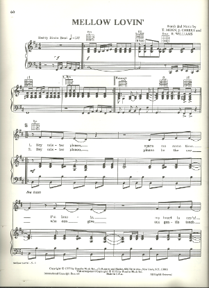 Picture of Mellow Lovin', T. Monn/ J. Cheeks/ R. Williams, recorded by Judy Cheeks, sheet music