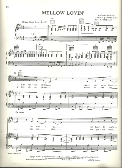 Picture of Mellow Lovin', T. Monn/ J. Cheeks/ R. Williams, recorded by Judy Cheeks, sheet music