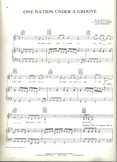Picture of One Nation Under a Groove, G. Clinton, recorded by Funkadelic, sheet music
