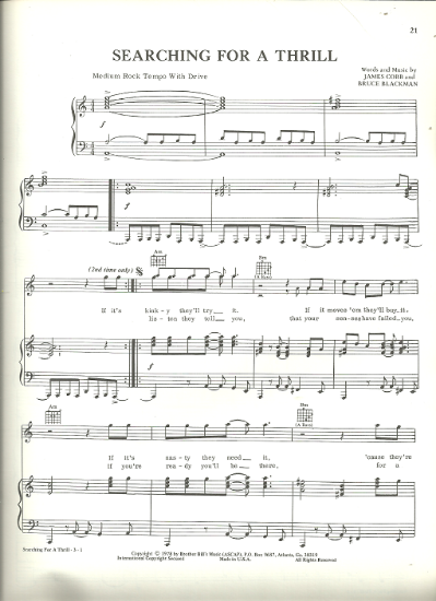Picture of Searching for a Thrill, James Cobb & Bruce Blackman, recorded by Starbuck, sheet music