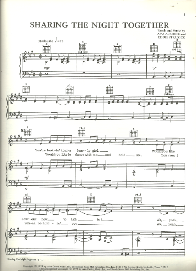 Picture of Sharing the Night Together, Ava Aldridge & Eddie Struzick, recorded by Dr. Hook, sheet music