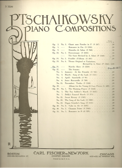 Picture of Marche Slave Opus 31, P. Tschaikowsky, ed. Joseph Gahm, piano solo