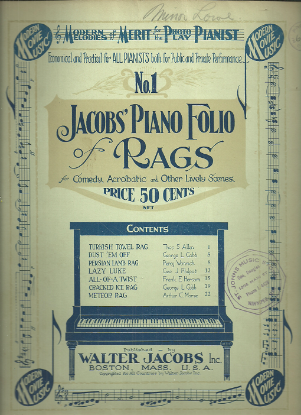 Picture of Modern Melodies of Merit for the Photo Play Pianist, Jacobs Piano Folio of Rags No. 1, Walter Jacobs, piano solo, sheet music folio
