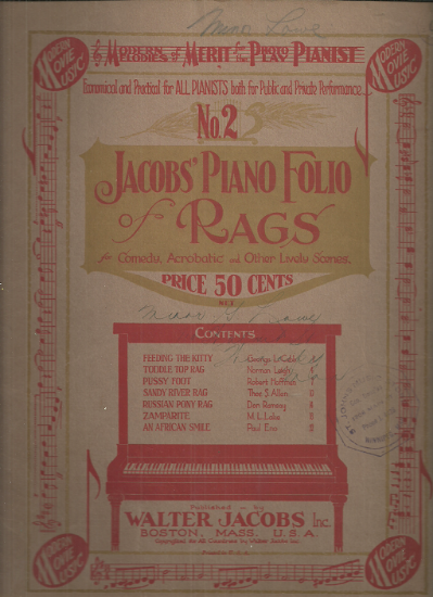 Picture of Modern Melodies of Merit for the Photo Play Pianist, Jacobs Piano Folio of Rags No. 2, Walter Jacobs, piano solo, sheet music folio