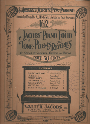 Picture of Modern Melodies of Merit for the Photo Play Pianist, Jacobs Piano Folio of Tone Poems & Reveries No. 2, Walter Jacobs, piano solo, sheet music folio