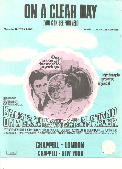 Picture of On a Clear Day (You Can See Forever), movie title song, Alan J. Lerner & Burton Lane, recorded by Barbra Streisand