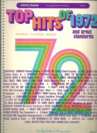 Picture of Top Hits of 1972, sheet music songbook