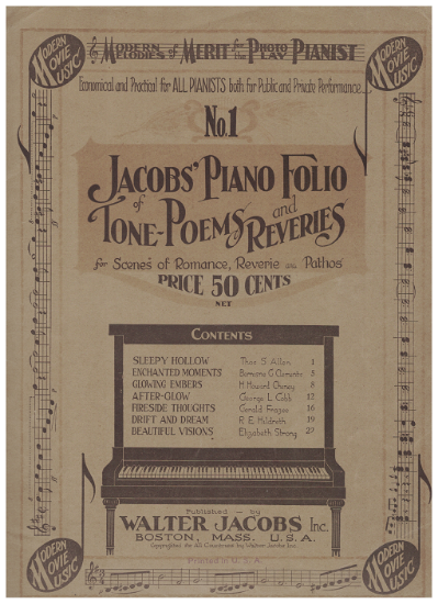 Picture of Modern Melodies of Merit for the Photo Play Pianist, Jacobs Piano Folio of Tone Poems & Reveries No. 1, Walter Jacobs, piano solo, sheet music folio