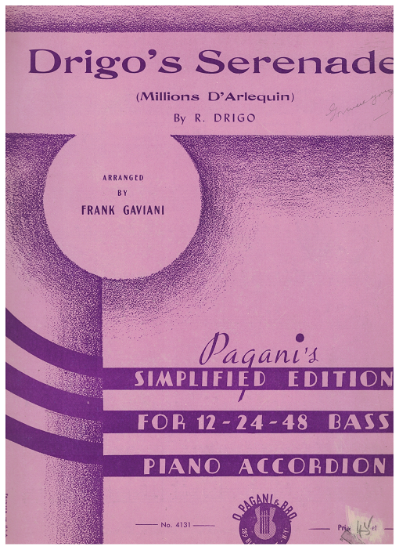Picture of Drigo's Serenade, R. Drigo, arr. Frank Gaviani, accordion solo sheet music