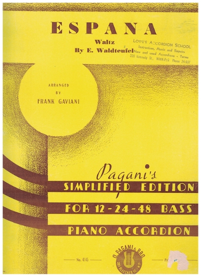 Picture of Espana, E. Waldteufel, arr. Frank Gaviani, accordion solo sheet music