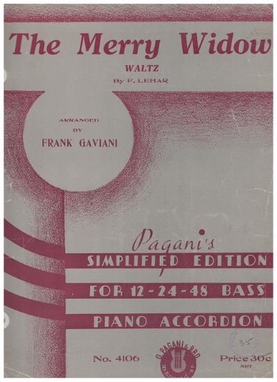 Picture of The Merry Widow, F. Lehar, arr. Frank Gaviani, accordion solo sheet music