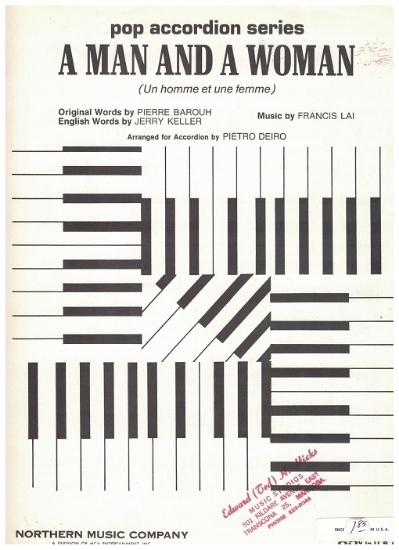 Picture of A Man and a Woman (Un homme et une femme), movie title song, Pierre Barouh/ Jerry Keller/ Francis Lai, arr. Pietro Deiro Jr, accordion solo sheet music